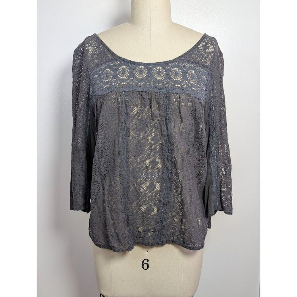 American Eagle Top Size Medium Sheer Lace Boho Peasant Cottagecore Fairy Floral